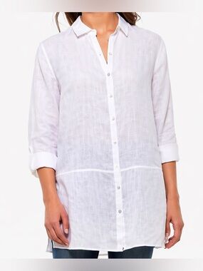 Tahari Linen Tunic Shirt White XL Button Front Lightweight